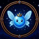 Remtendo Power, a crowned blue fairy orb with sparkly wings, smiling.